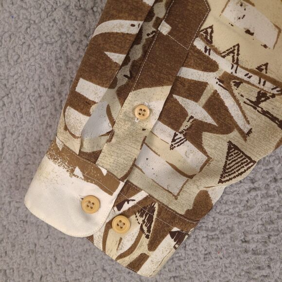 Marquis Shirt Mens XL Brown Beige White Button Down Retro Designer - Picture 10 of 15